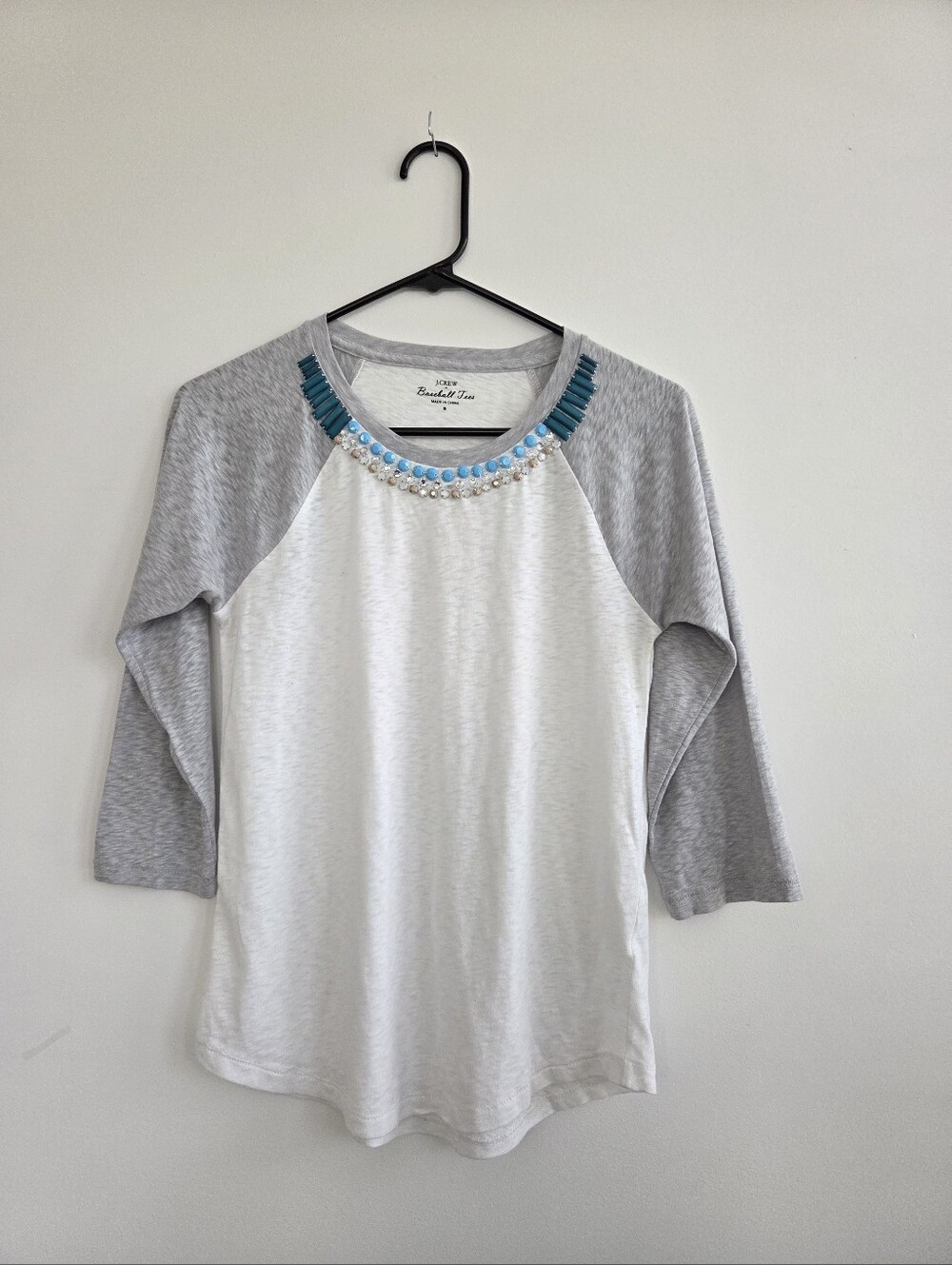 J. Crew "Baseball Tees" with Teal Beaded Accent, sz S